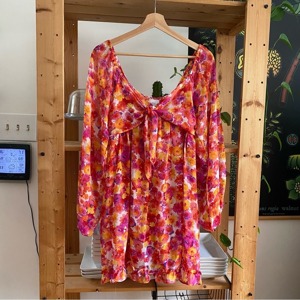 Misa Pink Orange Yellow Floral Chiffon Dress Romper XS - Picture 3 of 16